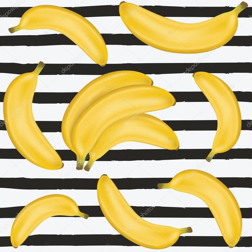 Banana seamless pattern. Cute vector banana illustration. Seamless background with yellow bananas