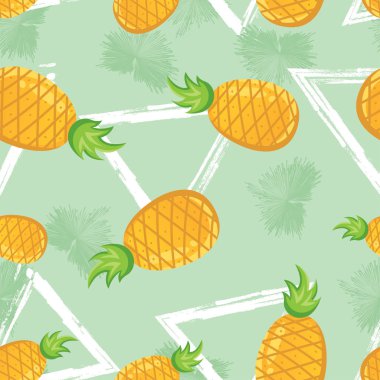 Ananas ile Seamless modeli. Ananas ve üçgen Dikişsiz desen vektör. Geometrik bir arka plan üzerinde ananas seamless modeli