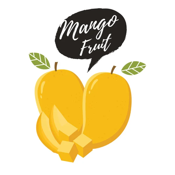 Mango Gyümölcs Vektor Vektoros Illusztráció Érett Friss Mangó Szeletekkel Levelek — Stock Vector