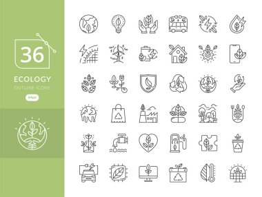 Basit Eko simgeler kümesi. Çağdaş ince çizgi Icons set çevre dostu yeşil enerji. Çevre, geri dönüşüm, yenilenebilir enerji, doğa - vektör için simgeler