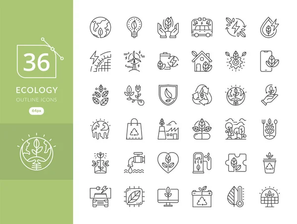 Basit Eko simgeler kümesi. Çağdaş ince çizgi Icons set çevre dostu yeşil enerji. Çevre, geri dönüşüm, yenilenebilir enerji, doğa - vektör için simgeler