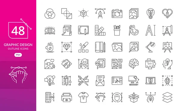 Набор Тонких Линий Иконок Графического Дизайна Простые Вещи Современном Стиле — стоковый вектор