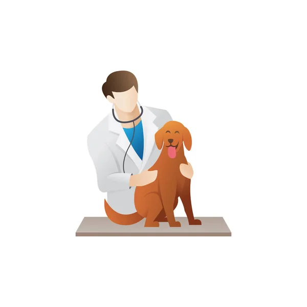 Veterinário Com Cão Ilustração Vetorial Veterinário Com Cão Isolado Fundo —  Vetores de Stock