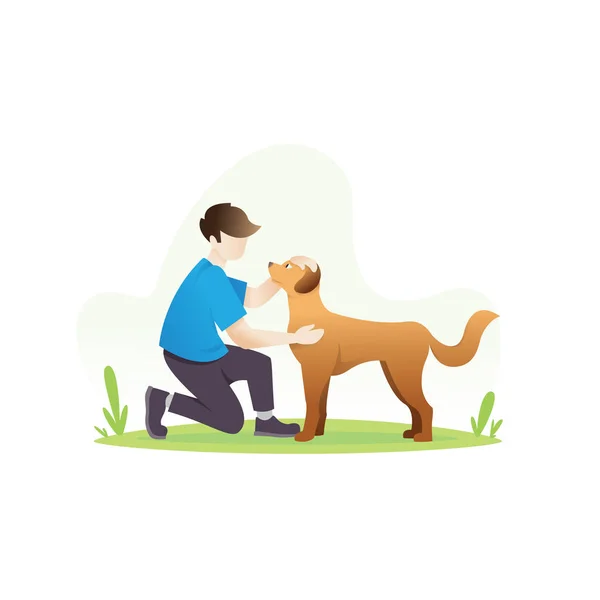 Homem Com Seu Cão Ilustração Jovem Com Seu Cão Amado —  Vetores de Stock