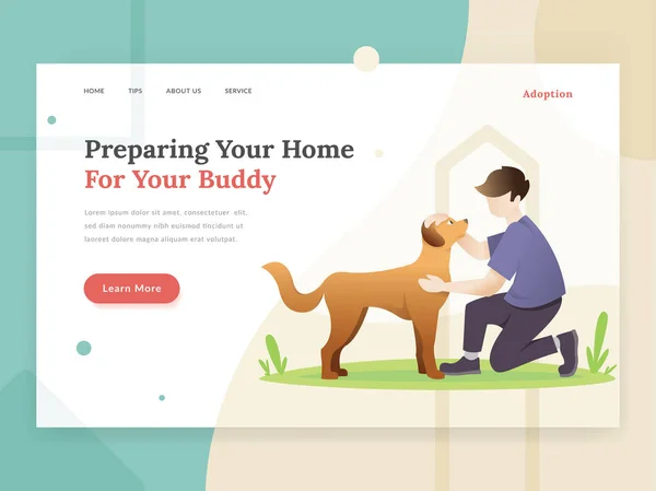 Adoção Animais Estimação Conceito Landing Page Modelo Página Destino Pet —  Vetores de Stock