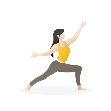 Yoga poz güzel ve genç birbayan. Beyaz arka plan üzerinde Yoga illüstrasyon. Kadın yoga egzersiz, yoga poz mu. Vektör çizim