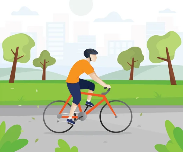 Hombres Con Bicicletas Parque Joven Ciclismo Parque Público Con Fondo — Vector de stock