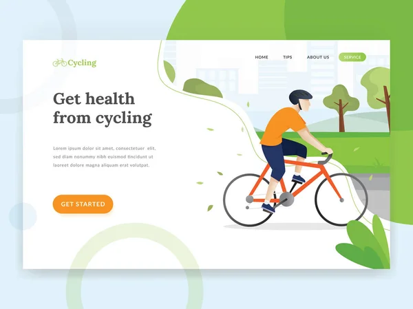 Modelo Landing Page Ciclismo Conceito Landing Page Vetorial Com Jovem —  Vetores de Stock