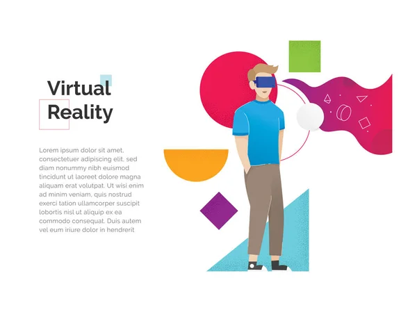 Virtual Reality Illustration Augmented Reality Concept Banner Character Man Wearing — Stock Vector