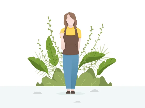 Jolie Illustration Une Jeune Femme Avec Des Fleurs Des Plantes — Image vectorielle