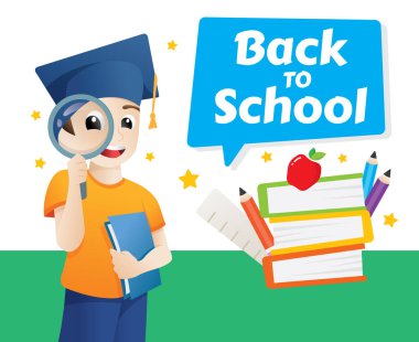 Vektör tasarım şablonu geri okula. Okula dönün, okul çocukları vektör Illustration. Okul posterine dönüyoruz. Eğitim vektör illüstrasyon