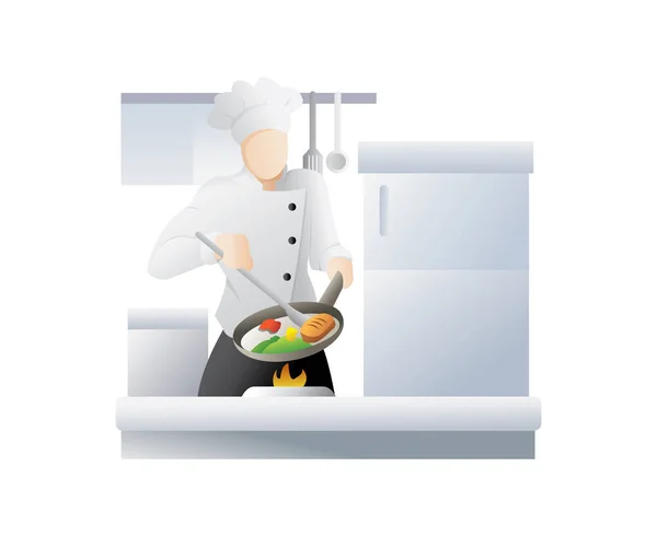 Chef cuisinier en cuisine restaurant — Image vectorielle