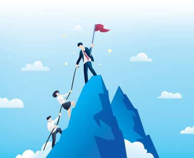 Business people climb to the top of the mountain clipart
