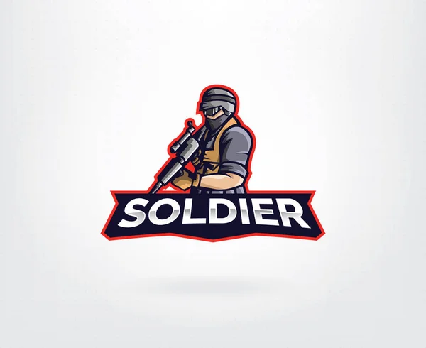 Soldat maskot karaktär Logotypdesign — Stock vektor