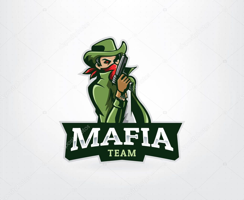 Man with fedora hats and suits vector. Mafia E Sport Logo Mascot, Mafia, Gangster, Crime. Vector illustration