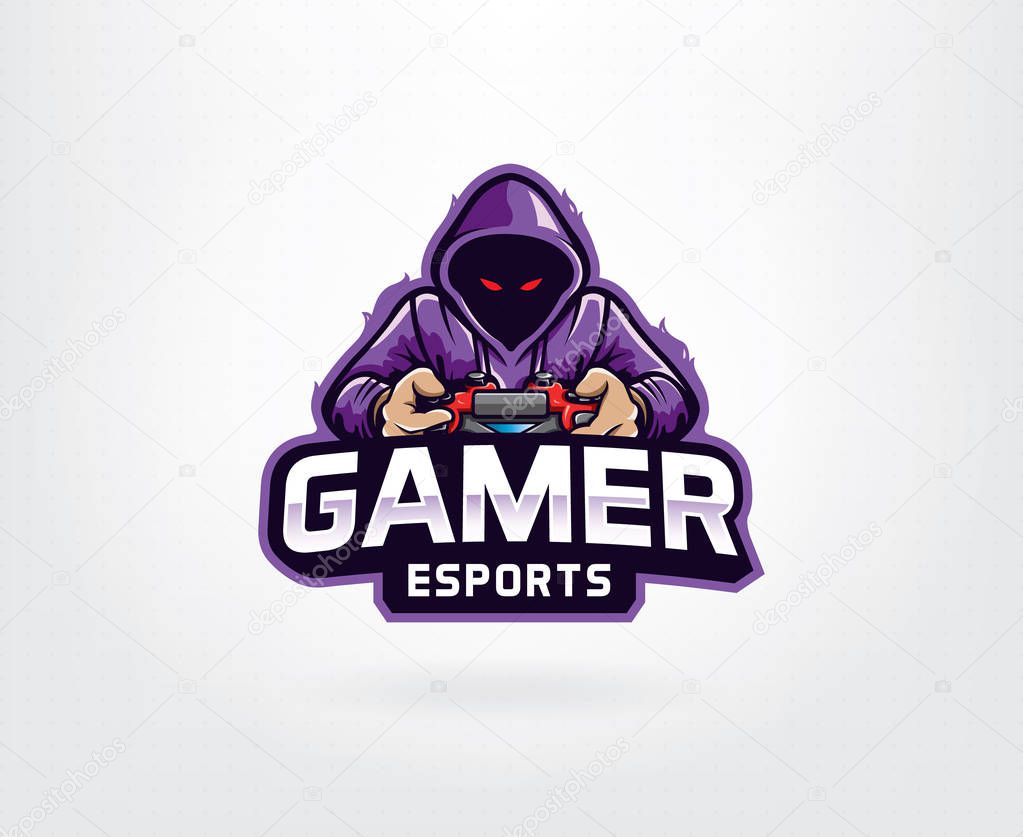 Gamer illustration for sport team. Men in hood sweater vector illustration. Modern illustration concept style for badge