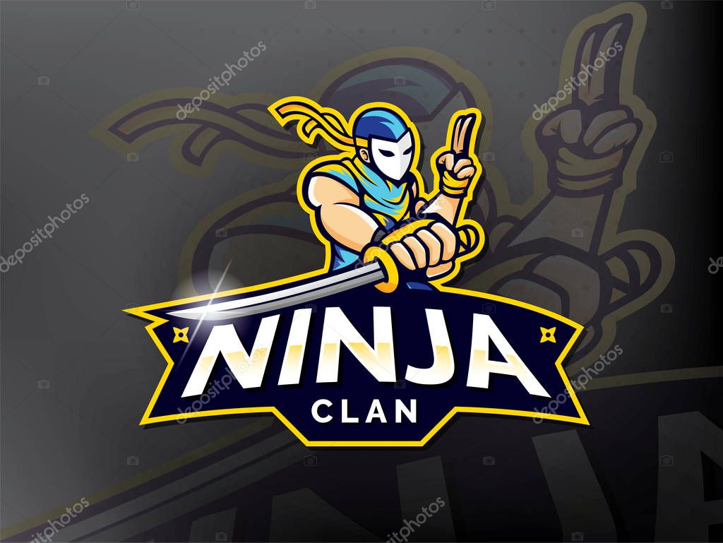 Mascot ninja characters with mask and sword. Vector illustration