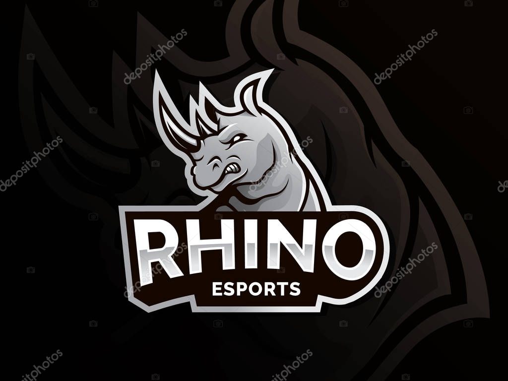 Rhino mascot logo sport team. Modern illustration concept for badge and emblem. mascot sport team badge design, Angry rhinos illustration. Rhinos head logo for sport team