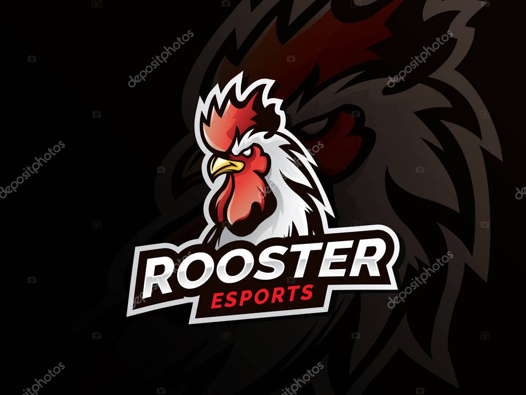 Chicken rooster head mascot. Chicken head emblem design for eSports team. Vector illustration