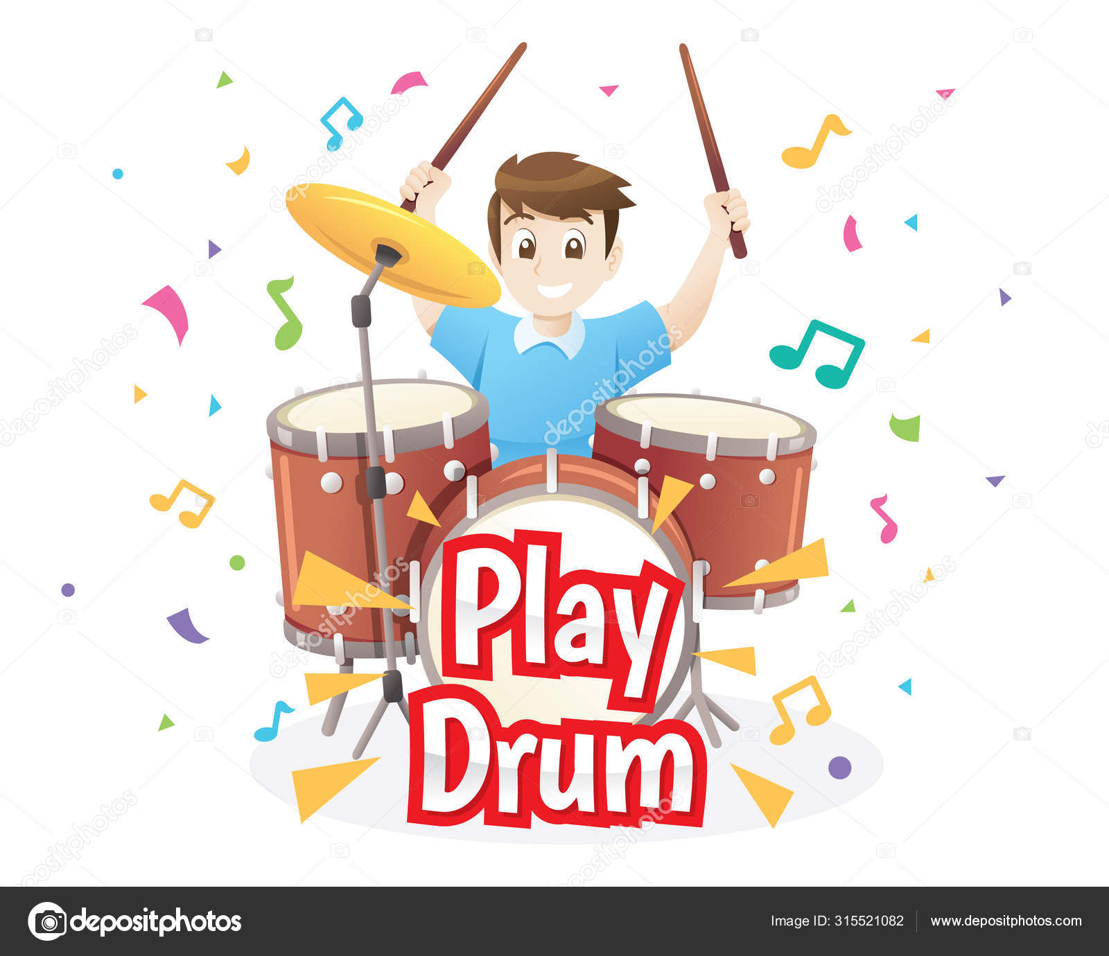 Illustration of Little boy playing drums Stock Vector by ©Fand