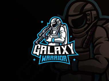 Astronot maskot spor logosu tasarımı. Uzay savaşı maskotu vektör çizim logosu. Galaksi Savaşçısı maskotu, Esport takımı için amblem tasarımı. Vektör illüstrasyonu