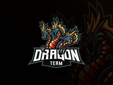 Ejderha maskotu spor logosu tasarımı. Ejderha maskotu vektör çizim logosu. Ejderha Hydra maskotu, Esport takımı için amblem tasarımı. Vektör illüstrasyonu