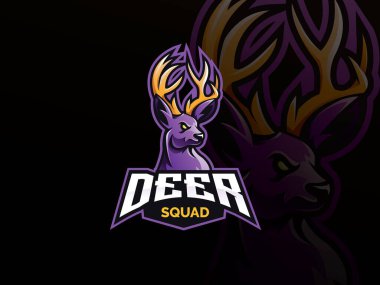 Geyik maskotu esport logosu tasarımı. Geyik hayvan maskotu vektör çizim logosu. Vahşi boynuz maskotu, Esport takımı için amblem tasarımı. Vektör illüstrasyonu