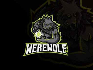 Kurt adam maskotu spor logosu tasarımı. Kurt canavar maskotu vektör çizim logosu. Lycanthropy maskotu, Esports takımı için amblem tasarımı. Vektör illüstrasyonu