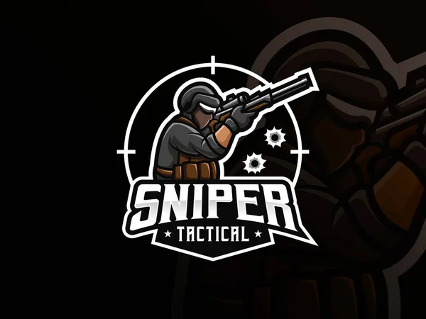 Sniper Mascote Esporte Logotipo Design Logotipo Ilustração Vetor Mascote Exército —  Vetores de Stock