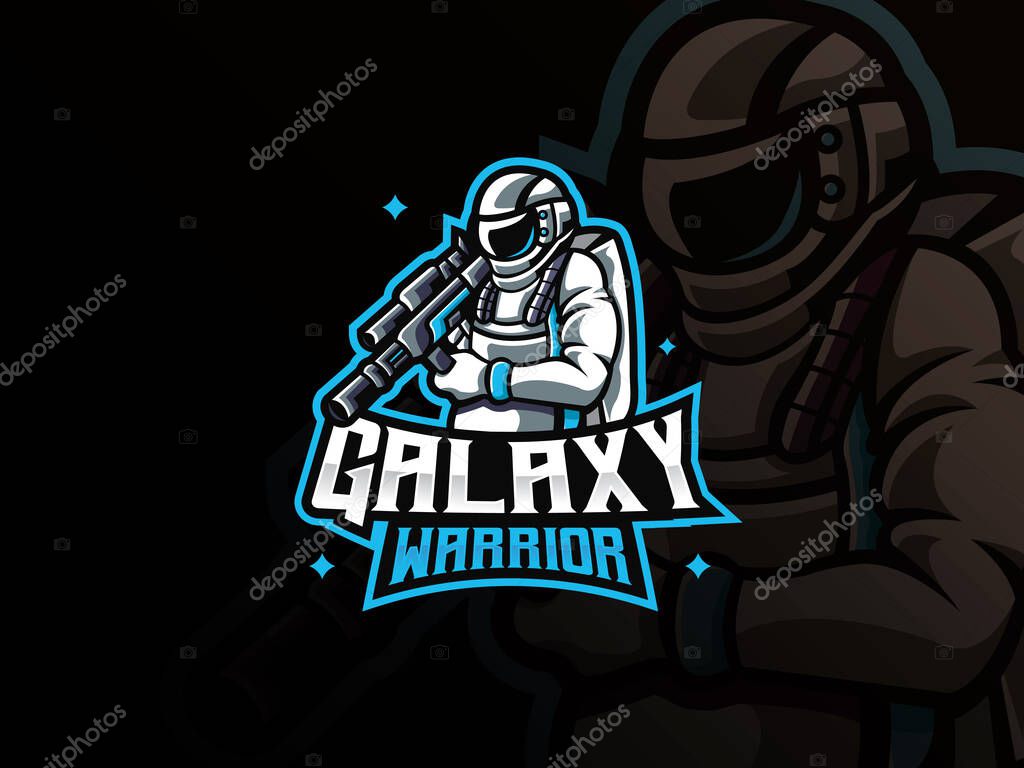 Astronaut mascot sport logo design. Space war mascot vector illustration logo. Galaxy warrior mascot, Emblem design for esports team. Vector illustration