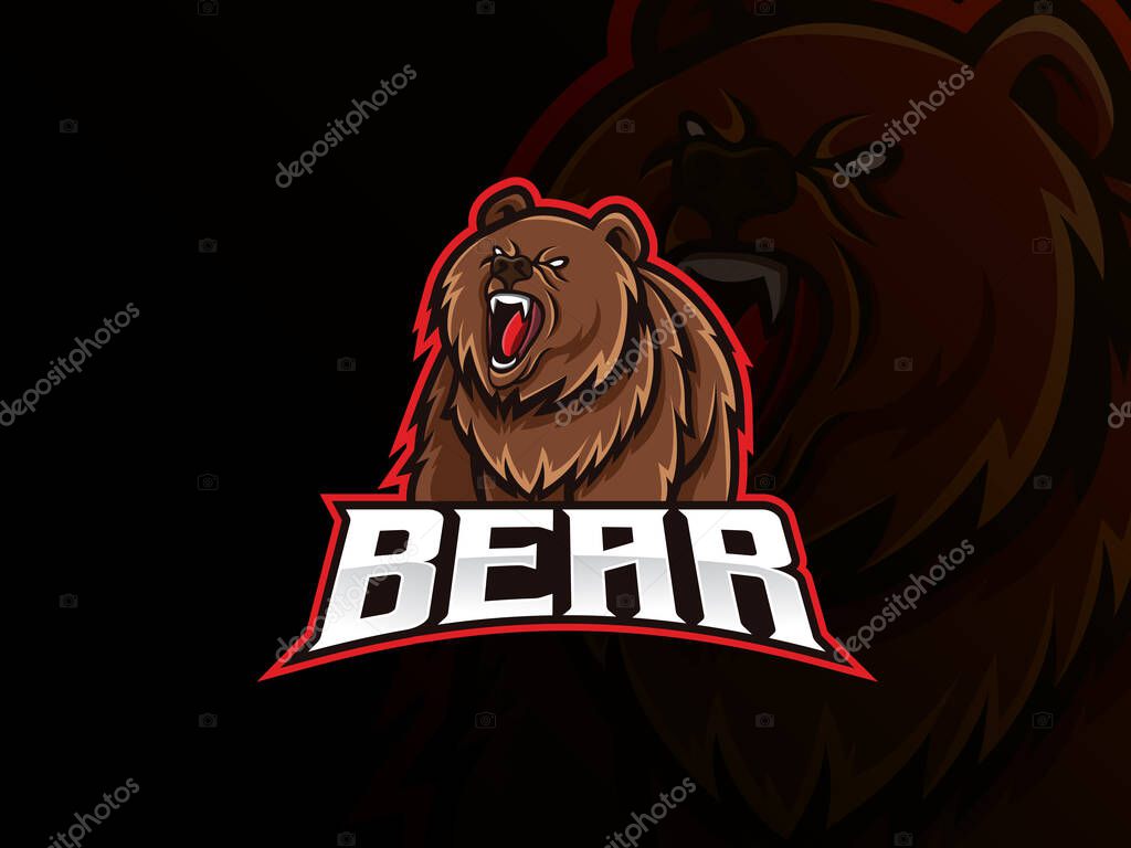 Bear mascot esport logo design. Bear animal mascot vector illustration logo. Wild grizzly bear mascot, Emblem design for esports team. Vector illustration