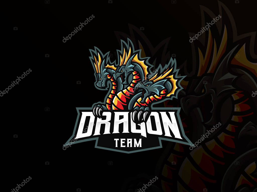 Dragon mascot sport logo design. Dragon mascot vector illustration logo. Dragon hydra mascot, Emblem design for esports team. Vector illustration