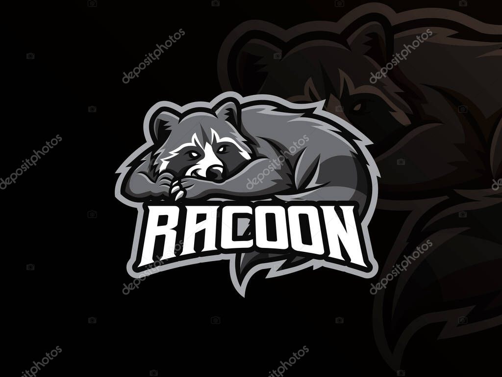 Raccoon mascot sport logo design. Racoon animal mascot vector illustration logo. Wild raccoon mascot, Emblem design for esports team. Vector illustration