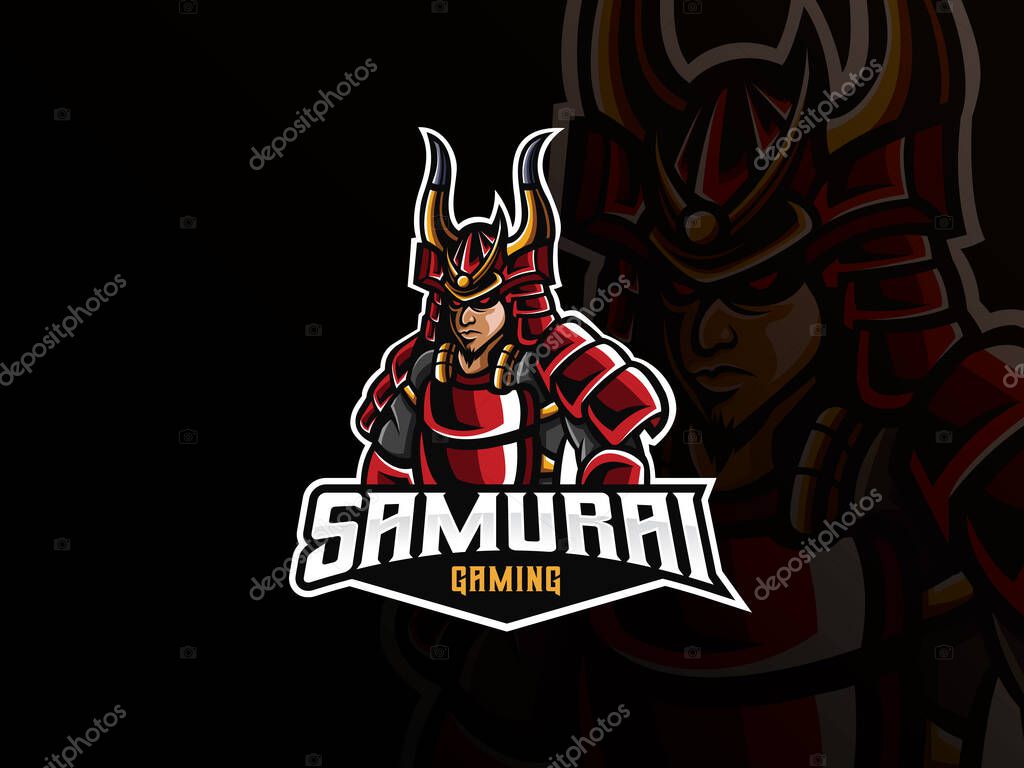 Samurai mascot sport logo design. Samurai mascot vector illustration logo. Samurai warrior mascot, Emblem design for esports team. Vector illustration