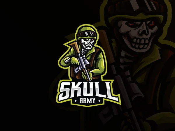 Kafatası Askeri Maskot Spor Logosu Tasarımı Zombi Ordusu Maskotu Vektör — Stok Vektör