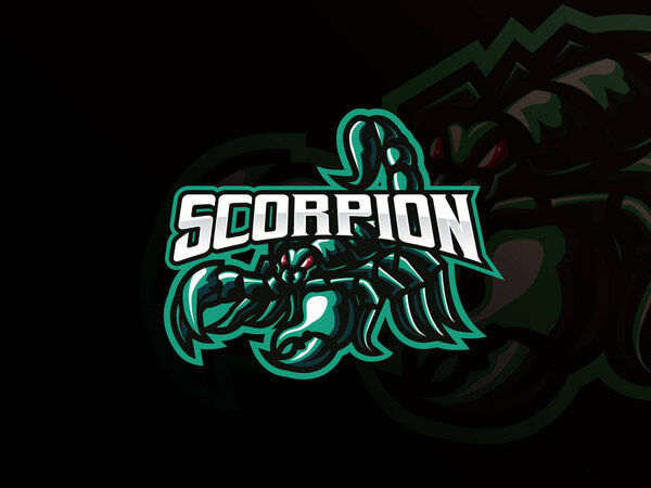 Scorpion mascot sport logo design. Scorpion animal mascot vector illustration logo. Wild scorpion invertebrates mascot, Emblem design for esports team. Vector illustration