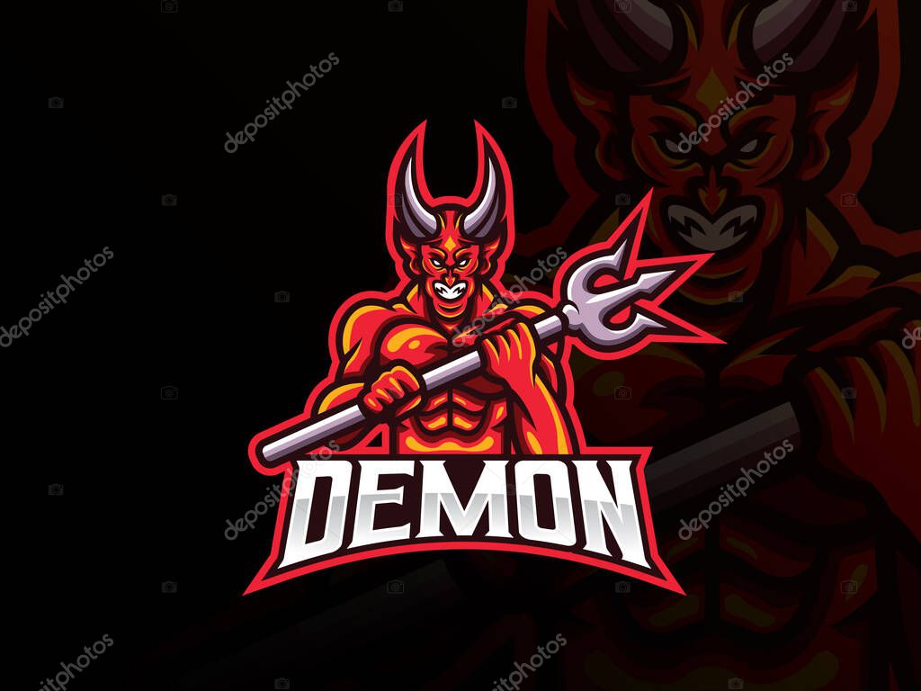 Demon mascot sport logo design. Devil mascot vector illustration logo. Evil mascot design, Emblem design for esports team. Vector illustration