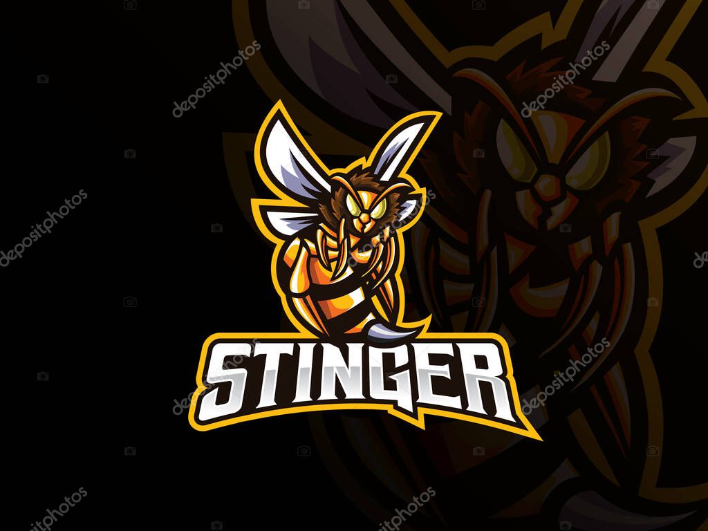 Bee mascot sport logo design. Bee animal mascot vector illustration logo. Wild wasp mascot, Emblem design for esports team. Vector illustration