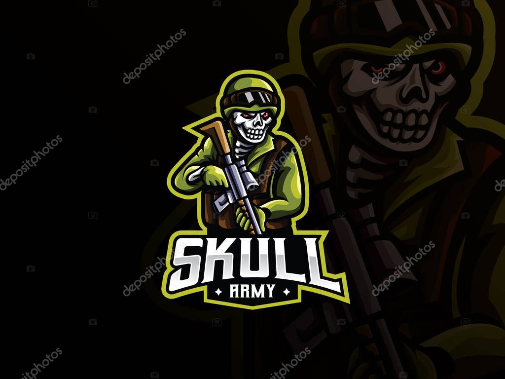 Skull military mascot sport logo design. Zombie army mascot vector illustration logo. Death army mascot design, Emblem design for esports team. Vector illustration