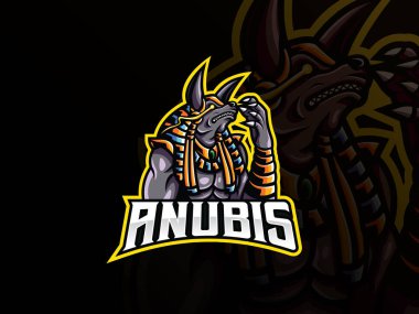 Anubis maskot spor logosu tasarımı. Eski Mısır maskotu vektör illüstrasyon logosu. Mitoloji anubis maskotu, Esport takımı için amblem tasarımı. Vektör illüstrasyonu