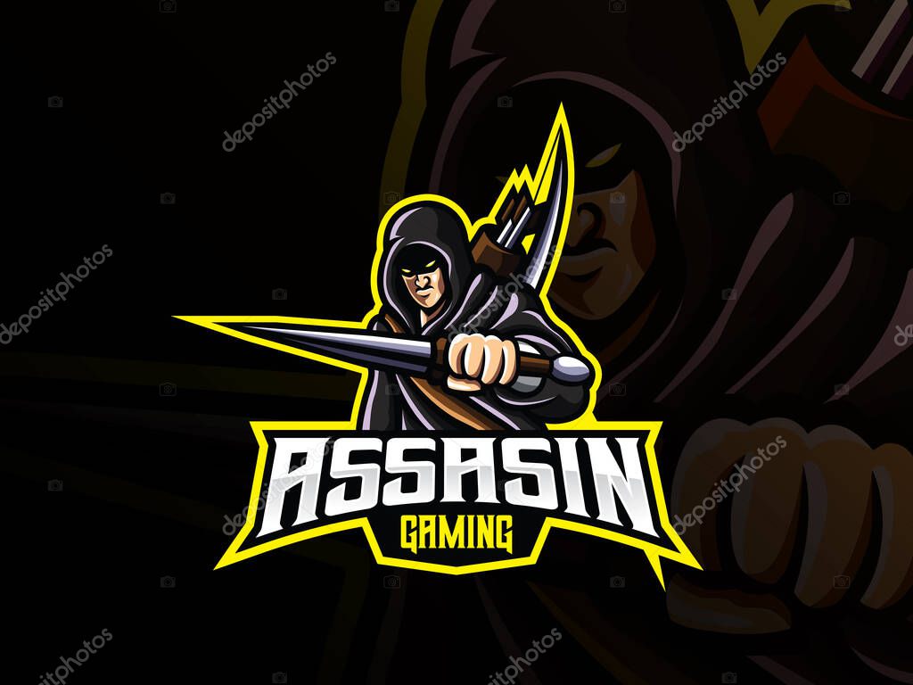 Assassin mascot sport logo design. warrior mascot vector illustration logo. Killer warrior mascot, Emblem design for esports team. Vector illustration