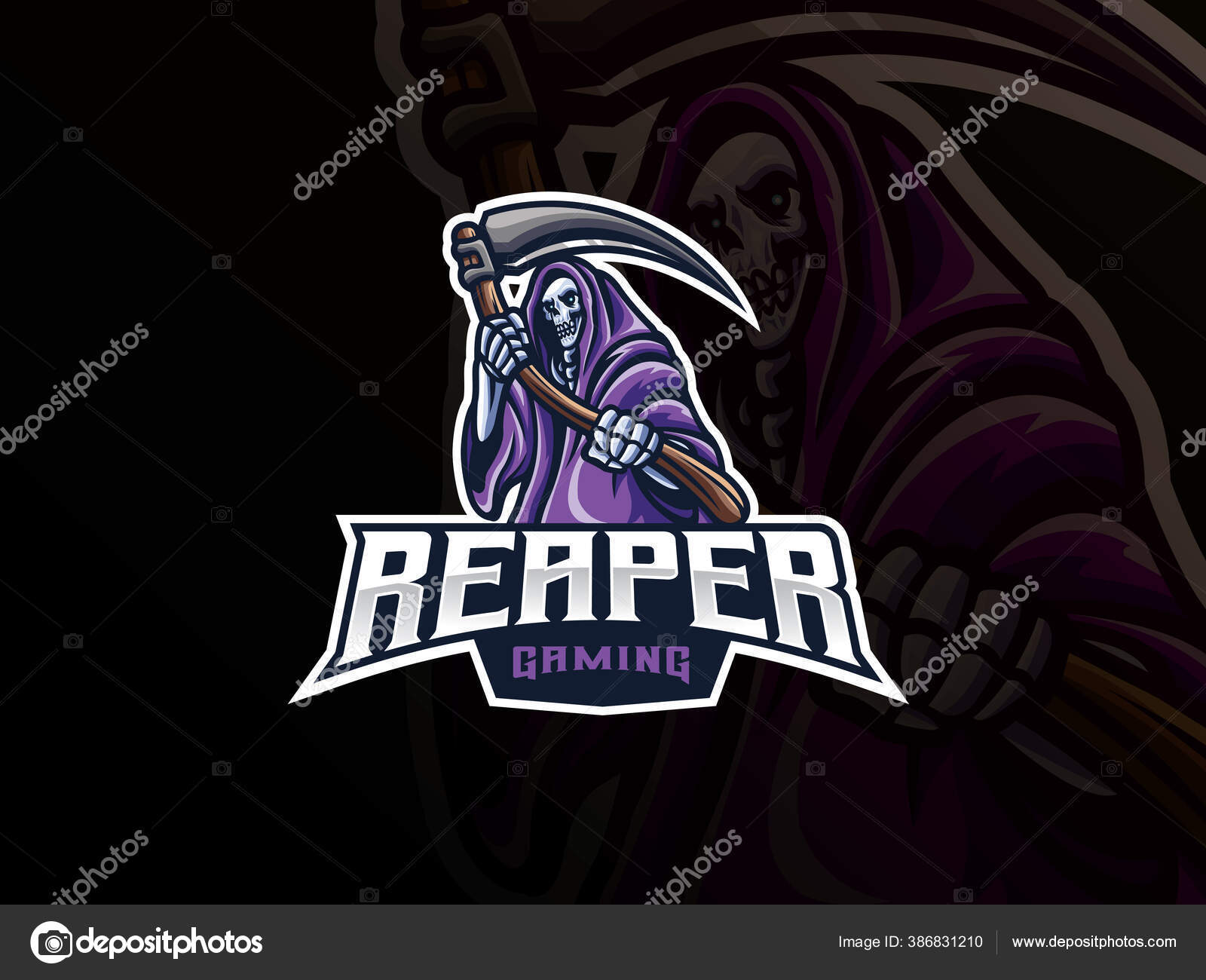 Reaper Head Mascot Logo Illustration Template Stock Vector