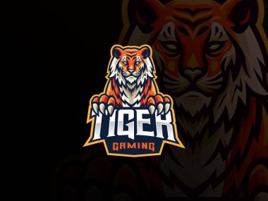 Kaplan maskotu spor logosu tasarımı. Kaplan hayvan maskotu vektör çizim logosu. Vahşi canavar kaplan maskotu tasarımı, esport takımı için amblem tasarımı. Vektör illüstrasyonu