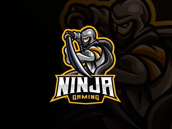 Ninja Mascota Diseño Logotipo Deportivo Ninja Guerrero Mascota Vector Ilustración — Vector de stock