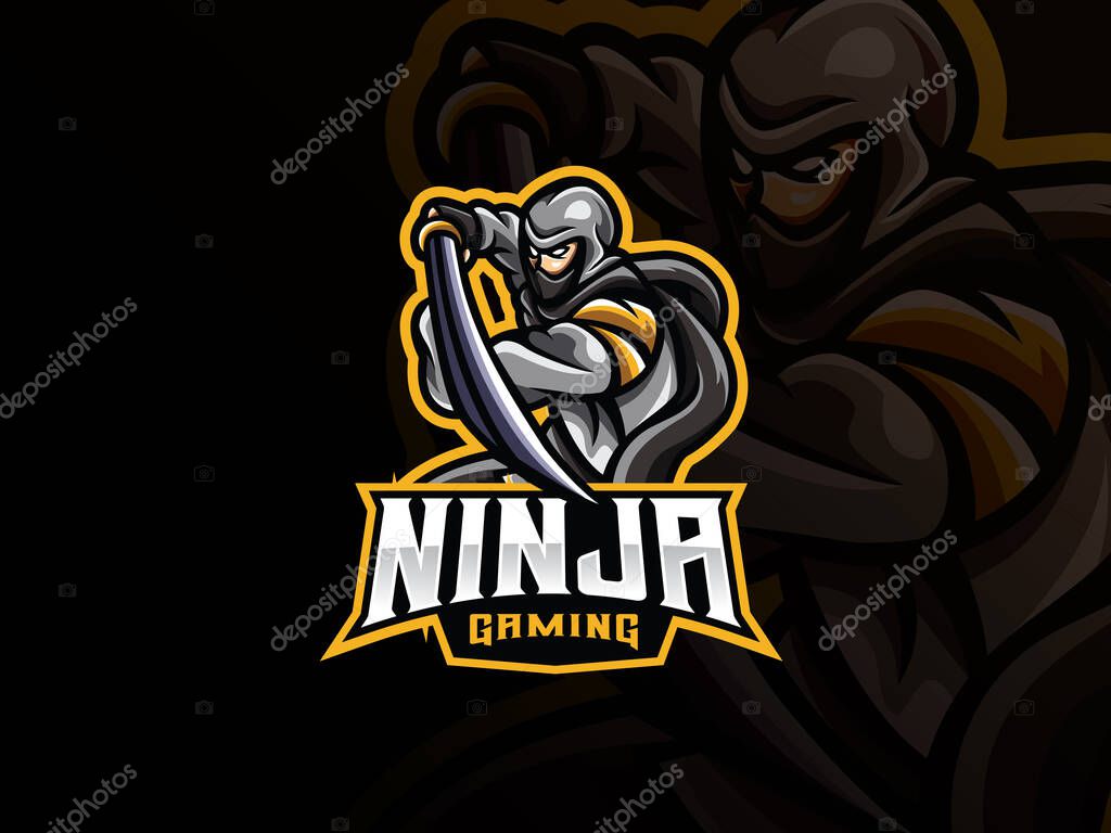 Ninja mascot sport logo design. Ninja warrior mascot vector illustration logo. Assassin mascot design, Emblem design for esports team. Vector illustration
