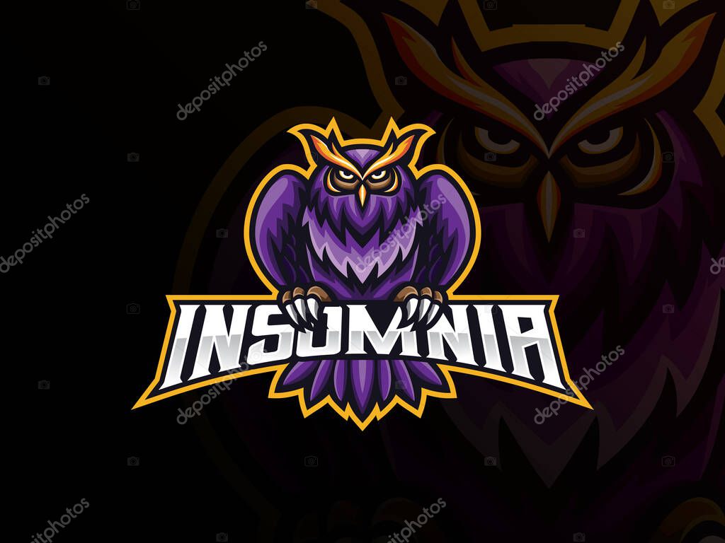 Owl mascot sport logo design. Owl bird animal mascot vector illustration logo. Wild nocturnal bird mascot, Emblem design for esports team. Vector illustration