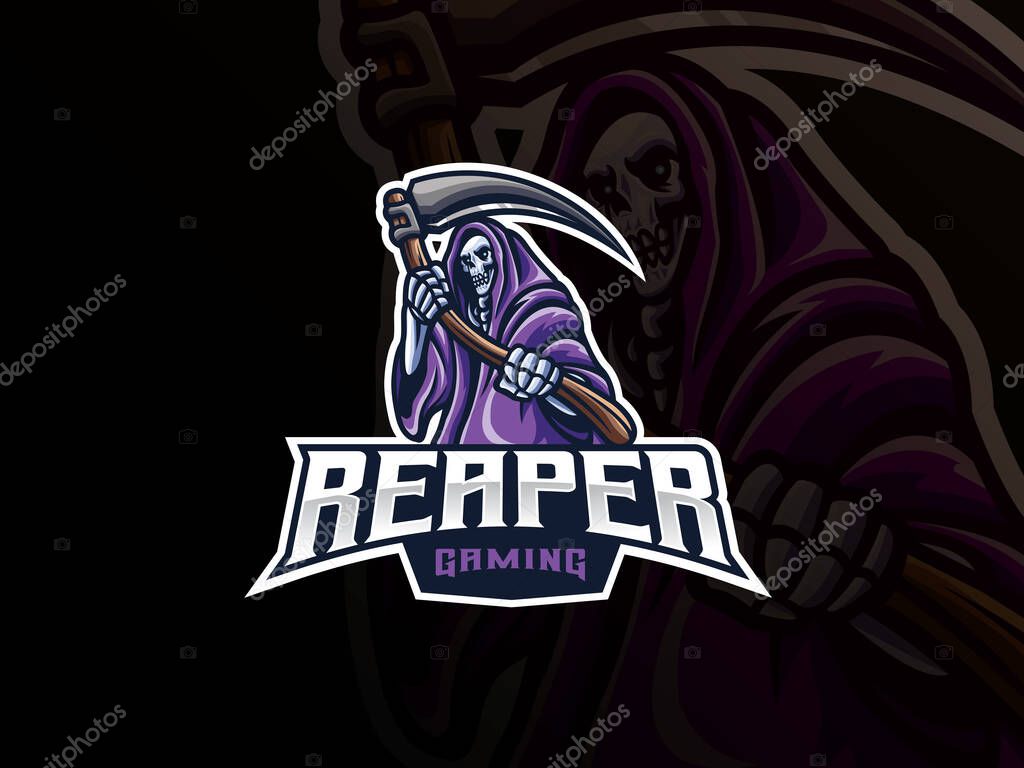 Grim reaper mascot sport logo design. Death evil mascot vector illustration logo. The Reaper mascot design, Emblem design for esports team. Vector illustration