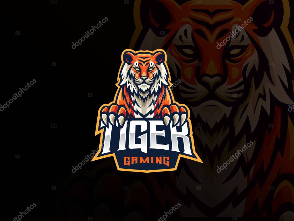 Tiger mascot sport logo design. Tiger animal mascot vector illustration logo. Wild beast tiger mascot design, Emblem design for esports team. Vector illustration