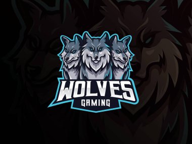 Kurtlar maskot spor logosu tasarımı. Cerberus baş maskot vektör çizim logosu. Vahşi hayvan kurt maskotu tasarımı, Esport takımı için amblem tasarımı. Vektör illüstrasyonu