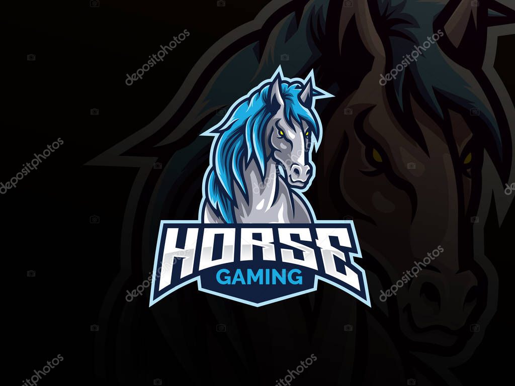 Horse mascot sport logo design. Mustang animal mascot vector illustration logo. Wild horse mascot design, Emblem design for esports team. Vector illustration